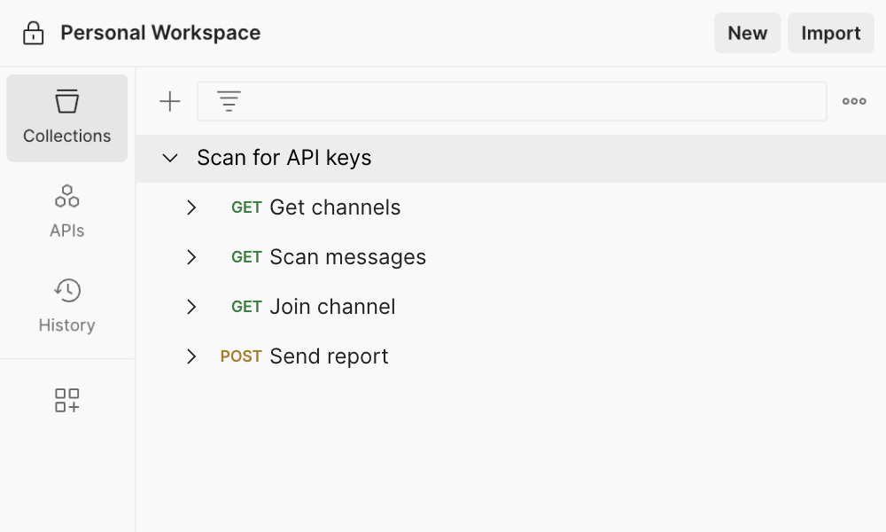 Scan for API keys template Postman API Platform